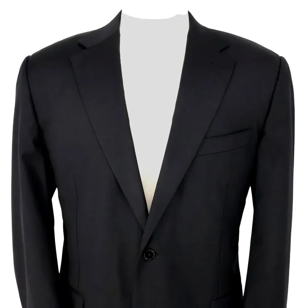 Canali Sport Coat Mens 56 IT 46R Black Gray Plaid Wool Lined Blazer Jacket Italy